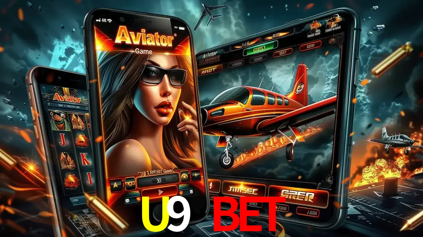 O popular jogo de apostas Aviator exibido em vários celulares e tablets, mostrando a interface emocionante e a ação de voo disponíveis para jogar agora no U9 BET.