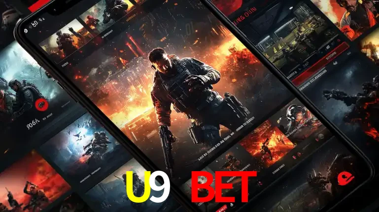 Tela de um celular exibindo uma galeria de jogos de tiro com temática militar, mostrando a variedade de e-sports disponíveis para apostas na plataforma de entretenimento U9 BET.