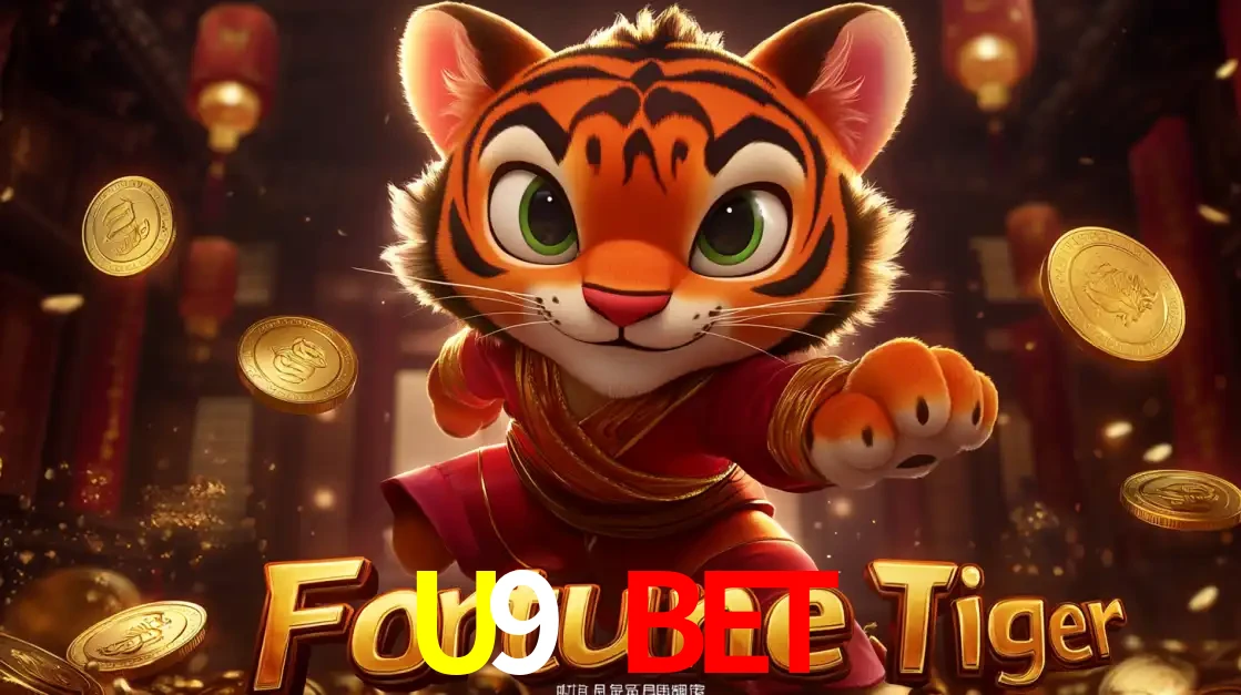 O carismático mascote do jogo de slot Fortune Tiger, um tigre fofo em pose de artes marciais, pronto para trazer sorte e multiplicadores de ganhos no cassino online U9 BET.
